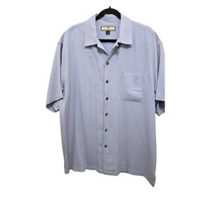 Tommy Bahama Men's XL 100% Silk Relax Shirt Embroidered Back Graphic Light Blue